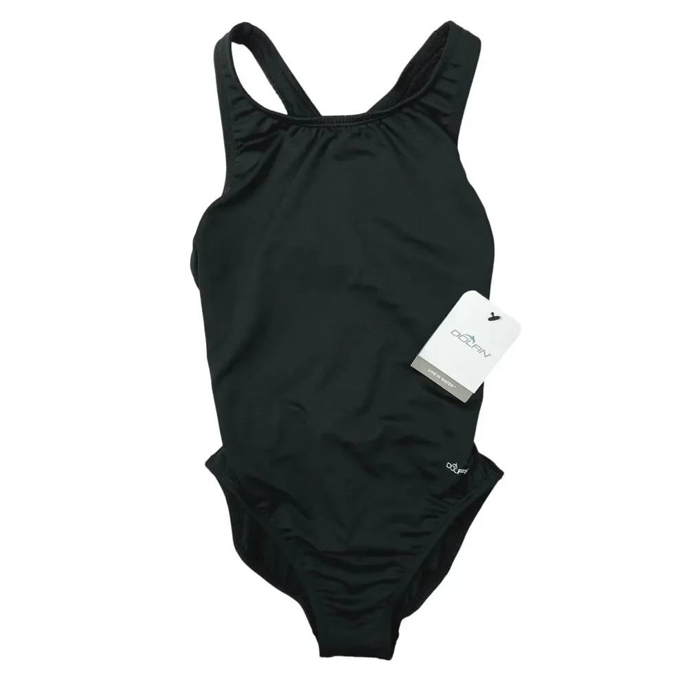 Dolfin NWT Women's Black Scoop Neck Stretchable Aquashape One Piece Swimsuit 34